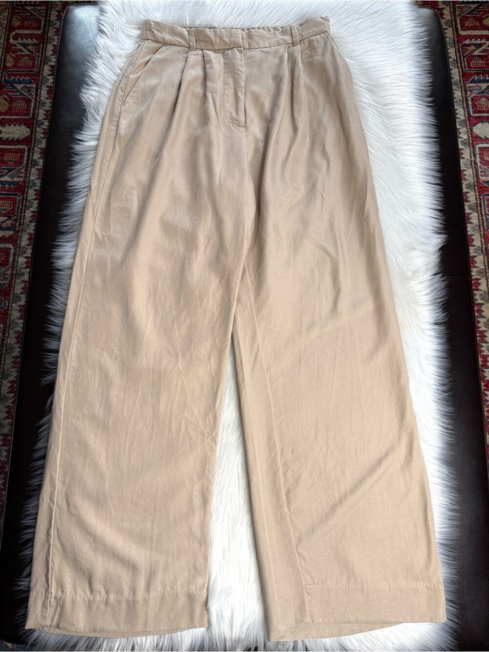 Abercrombie Tan Pleated Wide Leg Trousers